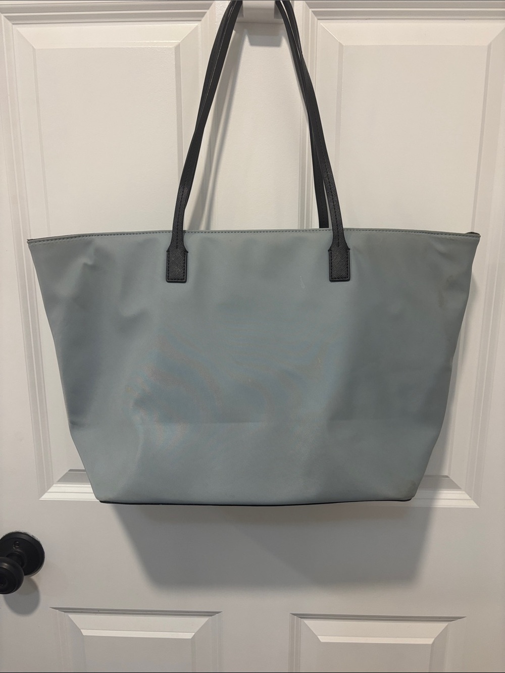 Kate Spade New York Light Blue Nylon Tote Bag Black Trim Large Zip Top Shopper - Picture 3 of 9